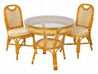 Комплект обеденный (стол Java, 11/23-A К и 2 стула 04/22 К) цвет каркаса Коньячный, цвет столешницы Прозрачный, цвет подушки Беж