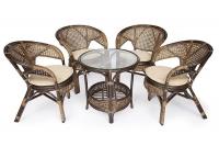 Комплект для отдыха Пеланги (Pelangi 02/15 со стеклянной столешницей, без подушек) натуральный ротанг (Pecan (орех)