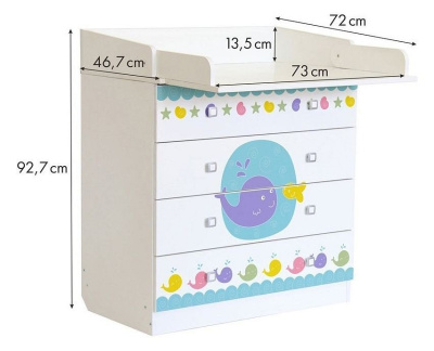 Комод пеленальный Polini kids Simple 1580 Морская история, белый. Фото