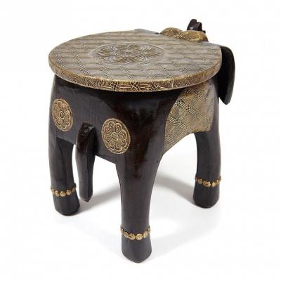 Столик Secret De Maison GOLDEN SLON ( mod. ND-006) дерево манго/латунная чеканка, 40х30х31 см, этническая роспись фото Столик Secret De Maison GOLDEN SLON ( mod. ND-006) дерево манго/латунная чеканка, 40х30х31 см, этническая роспись. Фото №2