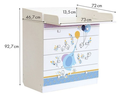 Комод пеленальный Polini kids Simple 1580 Слоник на шаре, белый. Фото