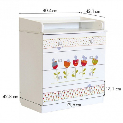 Комод пеленальный Polini kids Simple 1580 Сонные котята, белый. Фото