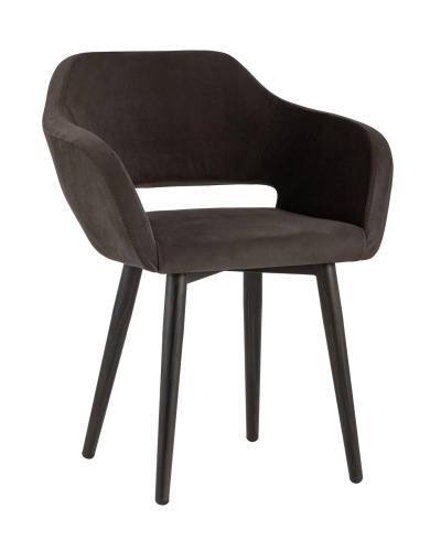 Стул с подлокотниками Саймон велюр темно-коричневый. Фото №1