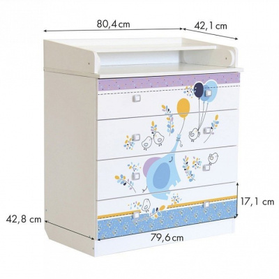 Комод пеленальный Polini kids Simple 1580 Слоник на шаре, белый. Фото